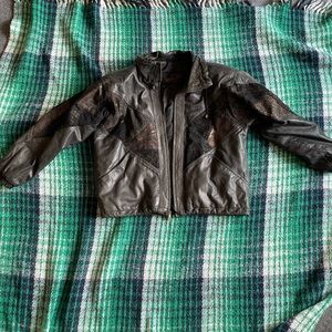 Vintage Leather Jacket w/ Flower Decal